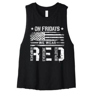 On Friday We Wear Red American Flag Military Supportive Women's Racerback Cropped Tank