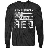 On Friday We Wear Red American Flag Military Supportive Tie-Dye Long Sleeve Shirt