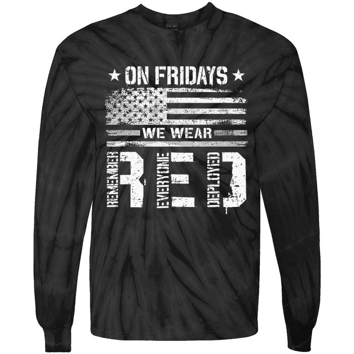 On Friday We Wear Red American Flag Military Supportive Tie-Dye Long Sleeve Shirt