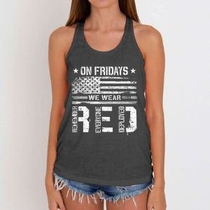 On Friday We Wear Red American Flag Military Supportive Women's Knotted Racerback Tank