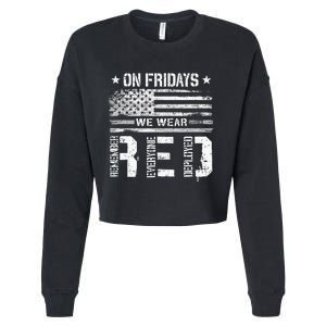 On Friday We Wear Red American Flag Military Supportive Cropped Pullover Crew