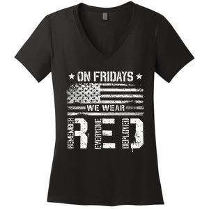 On Friday We Wear Red American Flag Military Supportive Women's V-Neck T-Shirt