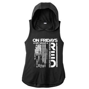 On Friday We Wear Red Veteran Red Friday US Flag Ladies PosiCharge Tri-Blend Wicking Draft Hoodie Tank