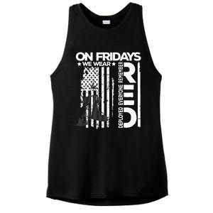 On Friday We Wear Red Veteran Red Friday US Flag Ladies PosiCharge Tri-Blend Wicking Tank