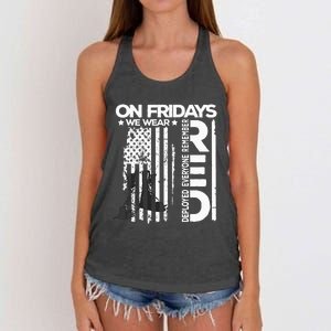 On Friday We Wear Red Veteran Red Friday US Flag Women's Knotted Racerback Tank