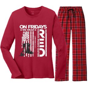 On Friday We Wear Red Veteran Red Friday US Flag Women's Long Sleeve Flannel Pajama Set 