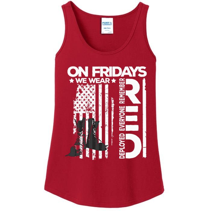 On Friday We Wear Red Veteran Red Friday US Flag Ladies Essential Tank