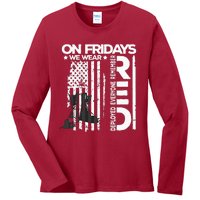 On Friday We Wear Red Veteran Red Friday US Flag Ladies Long Sleeve Shirt