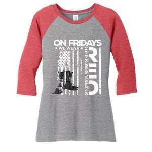 On Friday We Wear Red Veteran Red Friday US Flag Women's Tri-Blend 3/4-Sleeve Raglan Shirt