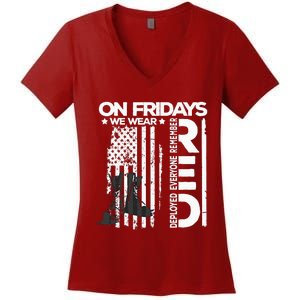 On Friday We Wear Red Veteran Red Friday US Flag Women's V-Neck T-Shirt