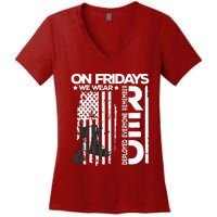 On Friday We Wear Red Veteran Red Friday US Flag Women's V-Neck T-Shirt