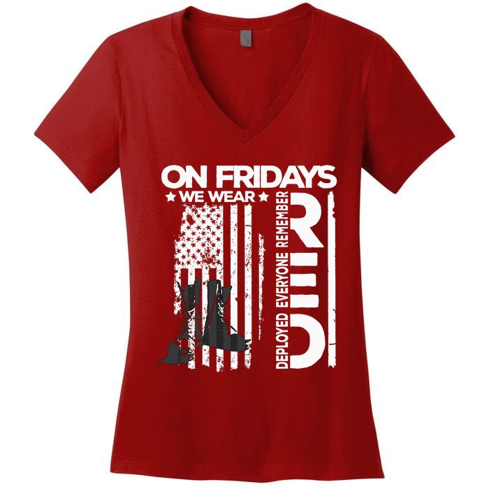 On Friday We Wear Red Veteran Red Friday US Flag Women's V-Neck T-Shirt