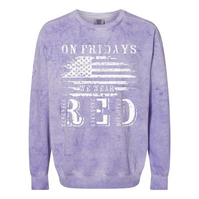 On Friday We Wear Red Retro USA Flag Military Supportive Colorblast Crewneck Sweatshirt