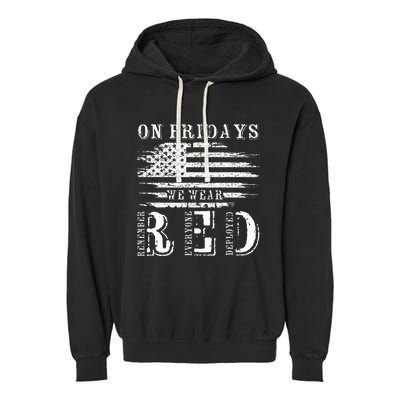 On Friday We Wear Red Retro USA Flag Military Supportive Garment-Dyed Fleece Hoodie