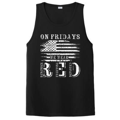 On Friday We Wear Red Retro USA Flag Military Supportive PosiCharge Competitor Tank