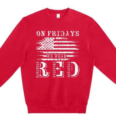 On Friday We Wear Red Retro USA Flag Military Supportive Premium Crewneck Sweatshirt