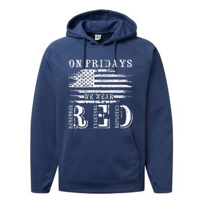 On Friday We Wear Red Retro USA Flag Military Supportive Performance Fleece Hoodie