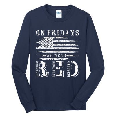 On Friday We Wear Red Retro USA Flag Military Supportive Tall Long Sleeve T-Shirt