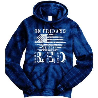 On Friday We Wear Red Retro USA Flag Military Supportive Tie Dye Hoodie