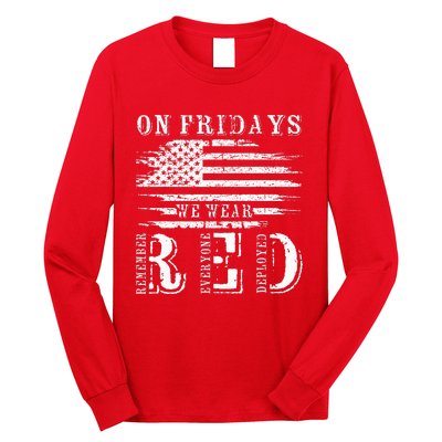 On Friday We Wear Red Retro USA Flag Military Supportive Long Sleeve Shirt