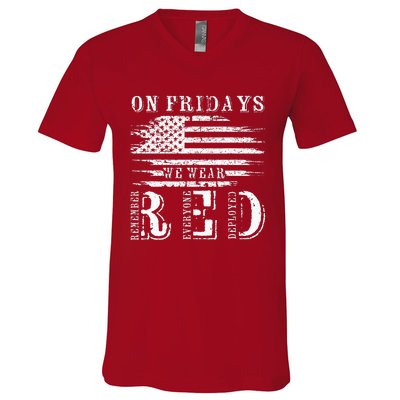 On Friday We Wear Red Retro USA Flag Military Supportive V-Neck T-Shirt