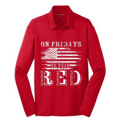 On Friday We Wear Red Retro USA Flag Military Supportive Silk Touch Performance Long Sleeve Polo