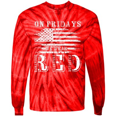 On Friday We Wear Red Retro USA Flag Military Supportive Tie-Dye Long Sleeve Shirt