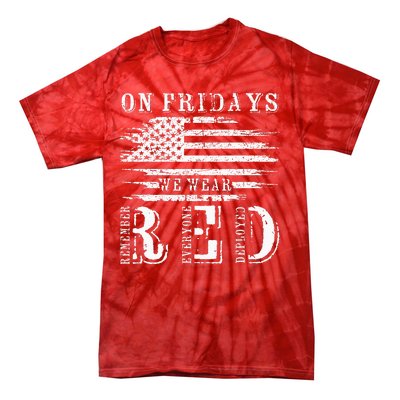 On Friday We Wear Red Retro USA Flag Military Supportive Tie-Dye T-Shirt