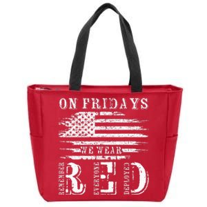 On Friday We Wear Red Retro USA Flag Military Supportive Zip Tote Bag