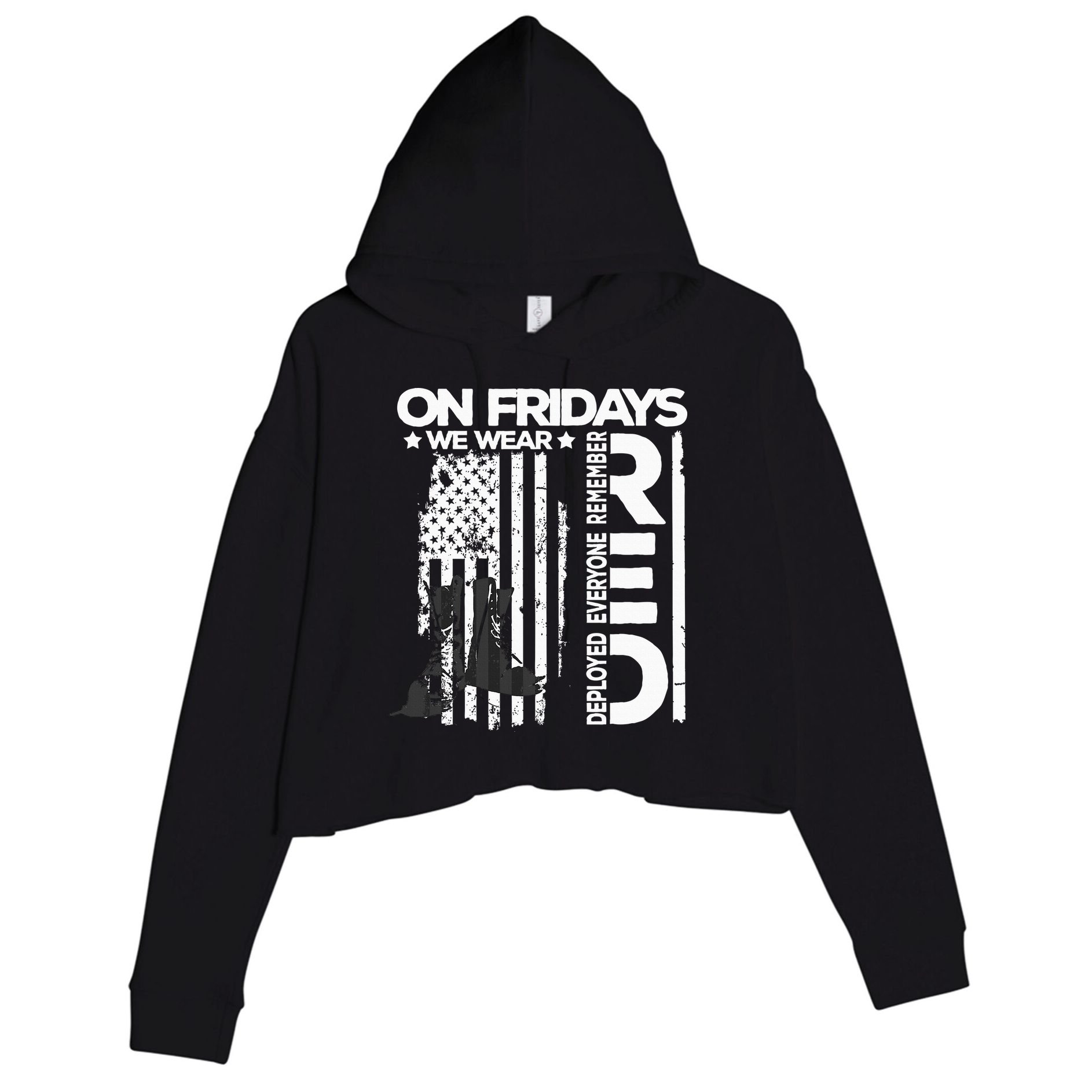 On Friday We Wear Red Veteran Red Friday US Flag Crop Fleece Hoodie