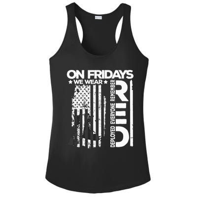 On Friday We Wear Red Veteran Red Friday US Flag Ladies PosiCharge Competitor Racerback Tank