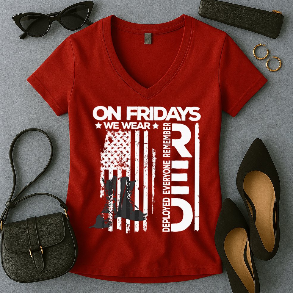 On Friday We Wear Red Veteran Red Friday US Flag Women's V-Neck T-Shirt