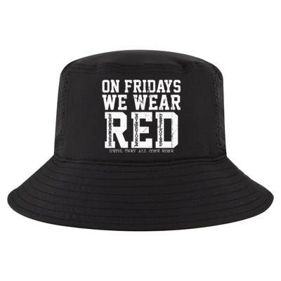 On Fridays We Wear Red Military Support Distressed Cool Comfort Performance Bucket Hat