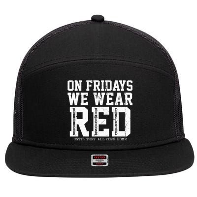 On Fridays We Wear Red Military Support Distressed 7 Panel Mesh Trucker Snapback Hat