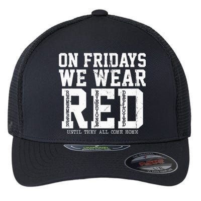 On Fridays We Wear Red Military Support Distressed Flexfit Unipanel Trucker Cap