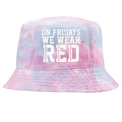 On Fridays We Wear Red Military Support Distressed Tie-Dyed Bucket Hat