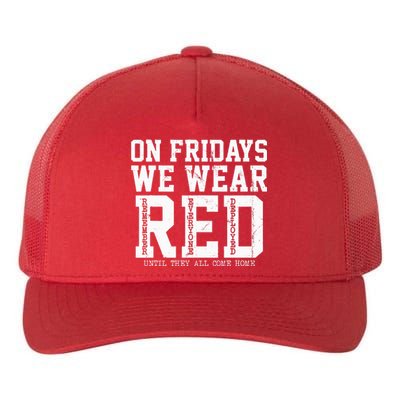 On Fridays We Wear Red Military Support Distressed Yupoong Adult 5-Panel Trucker Hat