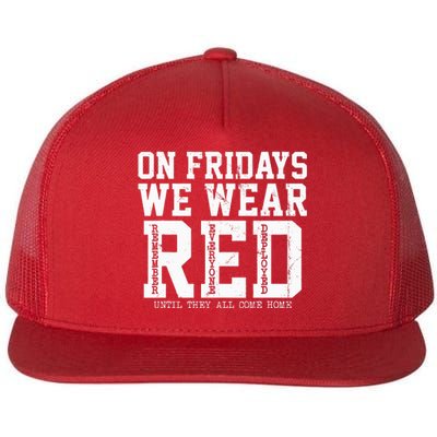 On Fridays We Wear Red Military Support Distressed Flat Bill Trucker Hat