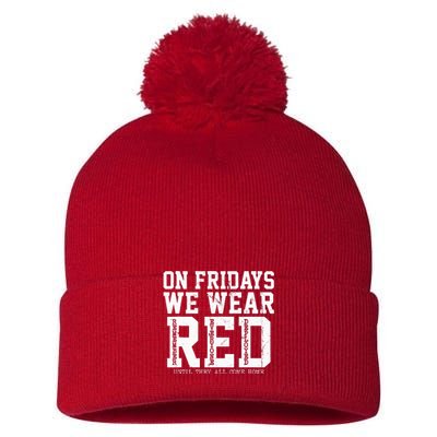 On Fridays We Wear Red Military Support Distressed Pom Pom 12in Knit Beanie