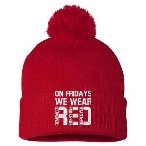 On Fridays We Wear Red Military Veteran Day US Flag Pom Pom 12in Knit Beanie