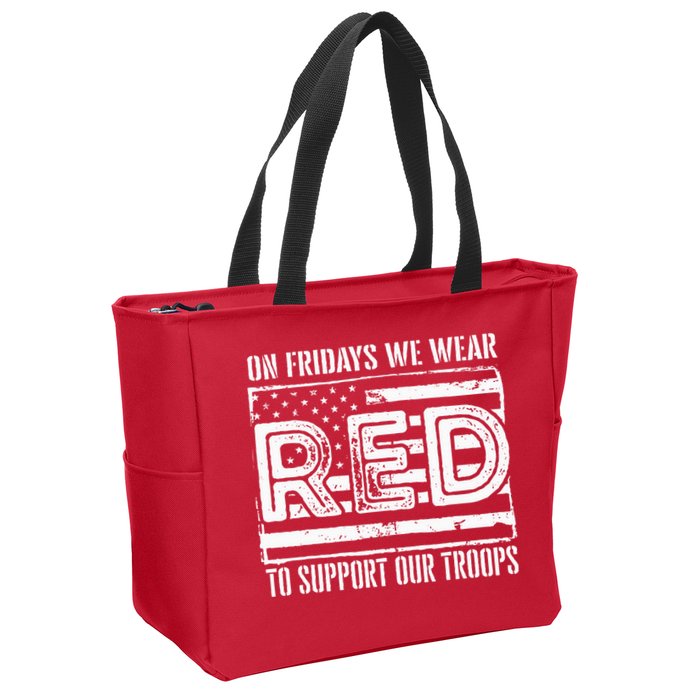 On Fridays We Wear Red To Support Our Troops Red Friday Zip Tote Bag