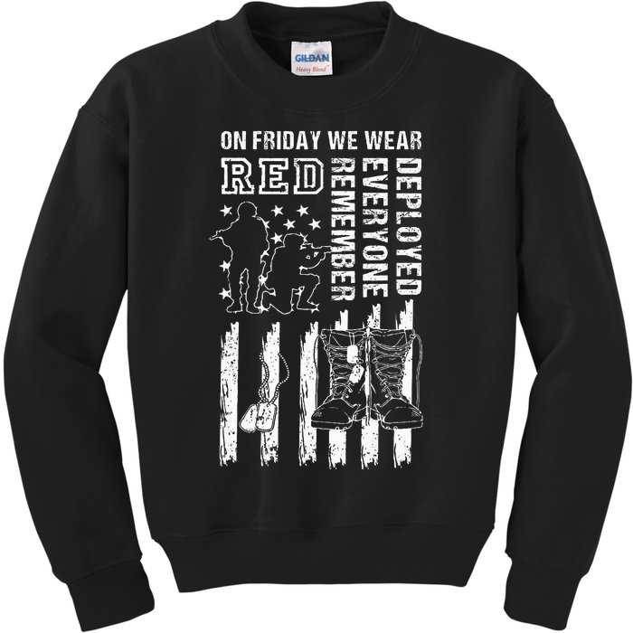 On Friday We Wear Red American Flag Military Supportive Kids Sweatshirt