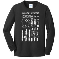 On Friday We Wear Red American Flag Military Supportive Kids Long Sleeve Shirt