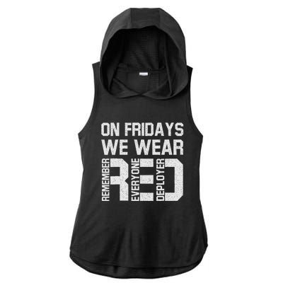 On Fridays We Wear Red Military Veteran Day Us Flag Ladies PosiCharge Tri-Blend Wicking Draft Hoodie Tank