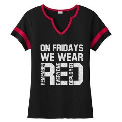 On Fridays We Wear Red Military Veteran Day Us Flag Ladies Halftime Notch Neck Tee