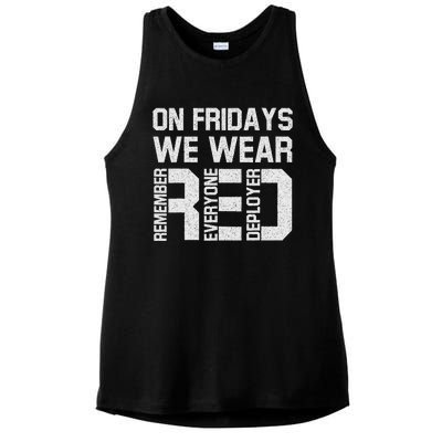 On Fridays We Wear Red Military Veteran Day Us Flag Ladies PosiCharge Tri-Blend Wicking Tank