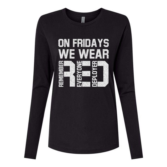 On Fridays We Wear Red Military Veteran Day Us Flag Womens Cotton Relaxed Long Sleeve T-Shirt