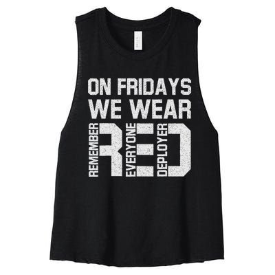 On Fridays We Wear Red Military Veteran Day Us Flag Women's Racerback Cropped Tank