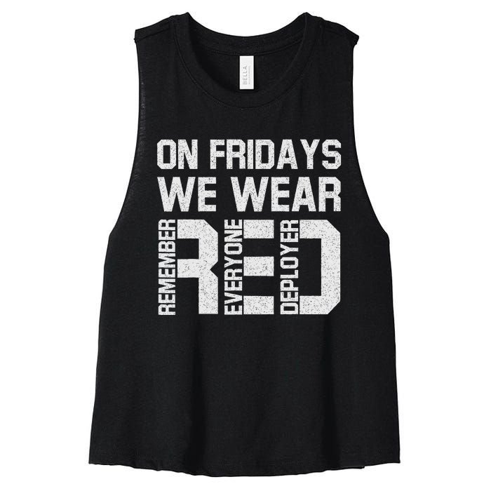 On Fridays We Wear Red Military Veteran Day Us Flag Women's Racerback Cropped Tank