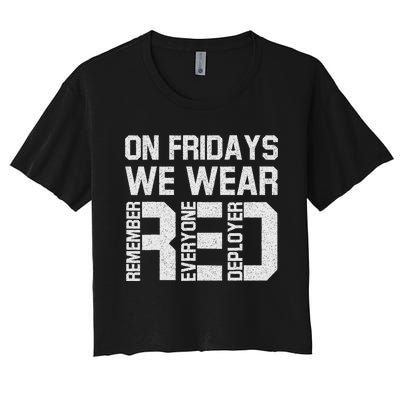 On Fridays We Wear Red Military Veteran Day Us Flag Women's Crop Top Tee